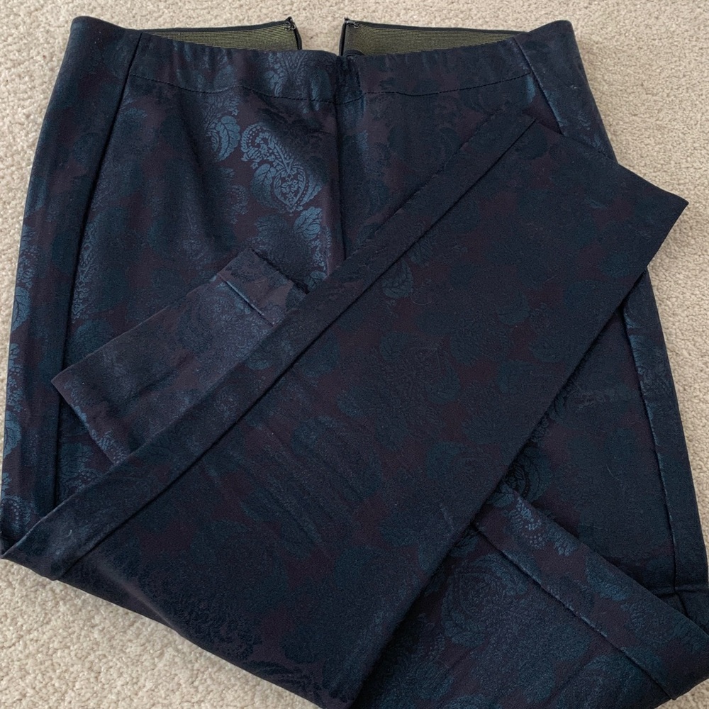 Anthropologie Navy and Black Brocade Pants